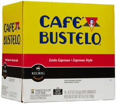 Cafe Bustelo close-up of a single K-Cup pod showing seal and rich coffee grounds