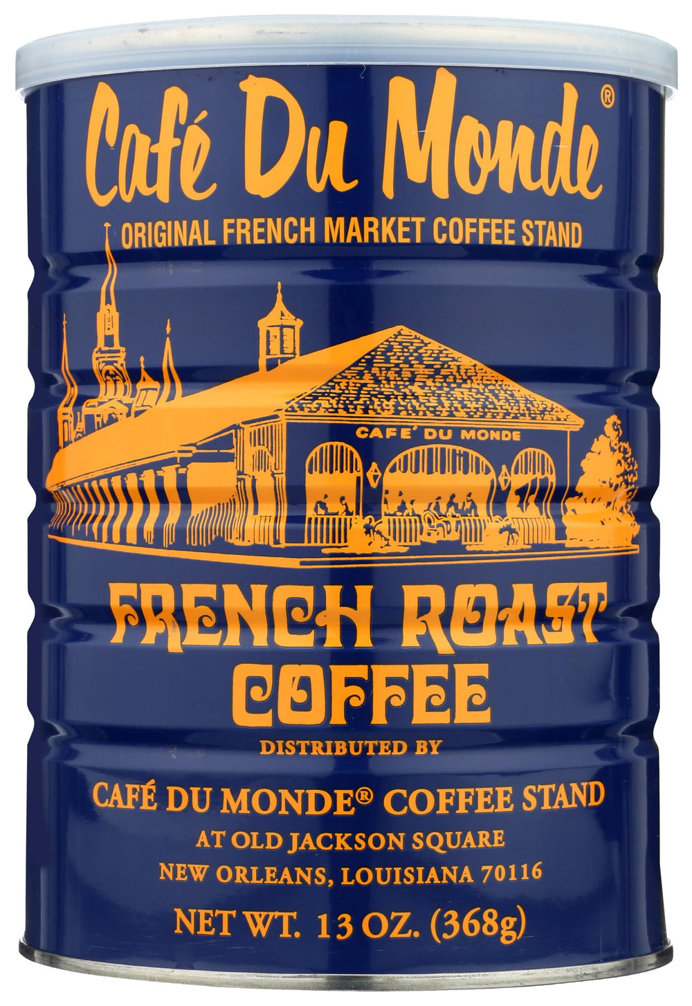 Cafe Du Monde front packaging showing 13 ounce bag, clear brand recognition and bold roast