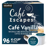 Café Escapes front packaging showing 96 count and value