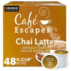 Café Escapes front packaging showing 48-count bundle and flavor benefits