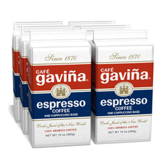 Cafe Gavina front packaging showing brand and 10 oz brick, highlights freshness