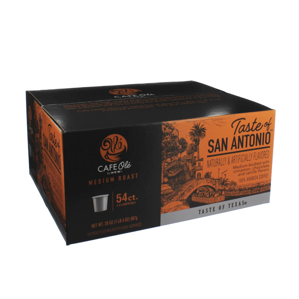Cafe Ole front packaging showing 54-count pods and flavor benefit