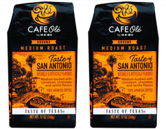 Café Olé front packaging showing two 12 oz bags and clear brand benefit