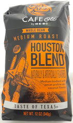 Cafe Ole front packaging showing whole bean bag and flavor benefits