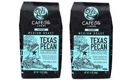 Cafe Ole front packaging showing 12oz bag and pecan flavor benefits