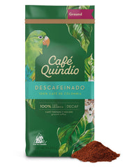CAFE QUINDIO front packaging showing brand and benefit of smooth decaf