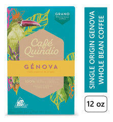 Cafe Quindio beside a kitchen scale showing 12 ounce size for portion clarity