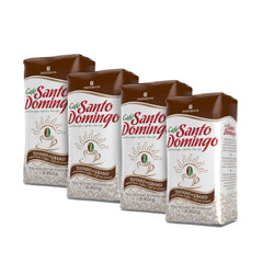 Café Santo Domingo front packaging shows brand and medium roast, highlights value
