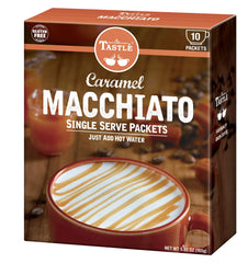 Café TASTLÉ sachet in hand for scale showing single-serve convenience and portability