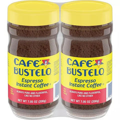 J.M. Smuckers Cafe Bustelo instant coffee two-pack front showing label and size benefit