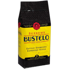 Cafe Bustelo Supreme whole beans close-up highlighting rich roast and aroma