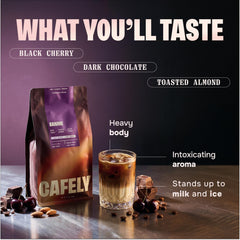 Cafely BanMe espresso shot with thick crema emphasizing richness