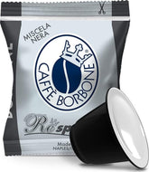 Caffè Borbone front box showing 100 pods and bold black blend benefit