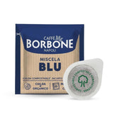 Caffè Borbone front box showing 50 blue blend pods and convenient storage