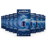 Caffè Borbone front packaging showing 100-count medium roast for convenience