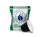 Caffè Borbone front packaging showing 100 decaf pods and benefits