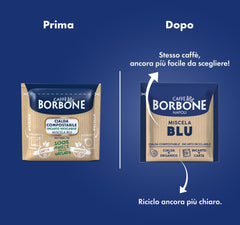Caffè Borbone pod close-up showing paper puck and easy compostable handling