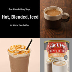 Caffe D'Vita caramel cappuccino powder texture close-up for easy dissolving