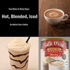 Caffe D'Vita mocha powder close-up showing fine texture and easy dissolving
