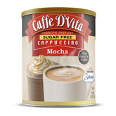 Caffe D'Vita front-can view showing label and serving suggestion, highlights convenience