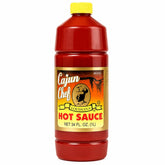 Cajun Chef front label on 34 oz bottle showing brand and mild cayenne