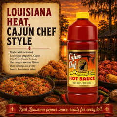 Stream of Cajun Chef sauce highlighting smooth texture and vibrant color