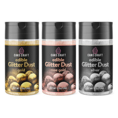 Cake Craft front packaging showing three glitter dust jars and branding for easy selection