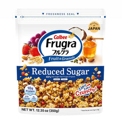 Calbee front packaging showing reduced sugar and product identity benefits