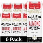 Califia Farms front packaging showing shelf-stable almond barista blend, convenient storage