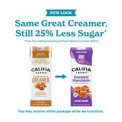 Califia Farms creamer pouring into coffee for smooth caramel flavor