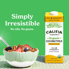 Califia Farms close texture shot highlighting creamy, additive‑free milk