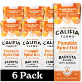 Califia Farms front packaging showing pumpkin spice oat barista blend, shelf-stable convenience