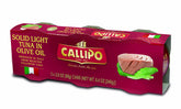 Callipo front packaging of nine 2.8 oz tins showcasing convenience and quality