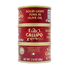 Open Callipo 2.8 oz tin revealing tuna and olive oil for ready-to-eat meals