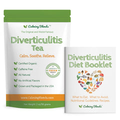 Calming Blends front packaging showing organic tea and booklet, supports clear choices