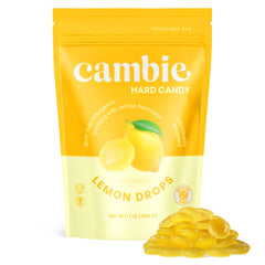 Cambie individually wrapped lemon drops closeup, keeps candies fresh and portable