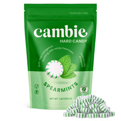 Cambie individual wrapped mint close-up showing sealed wrapper for freshness and portability