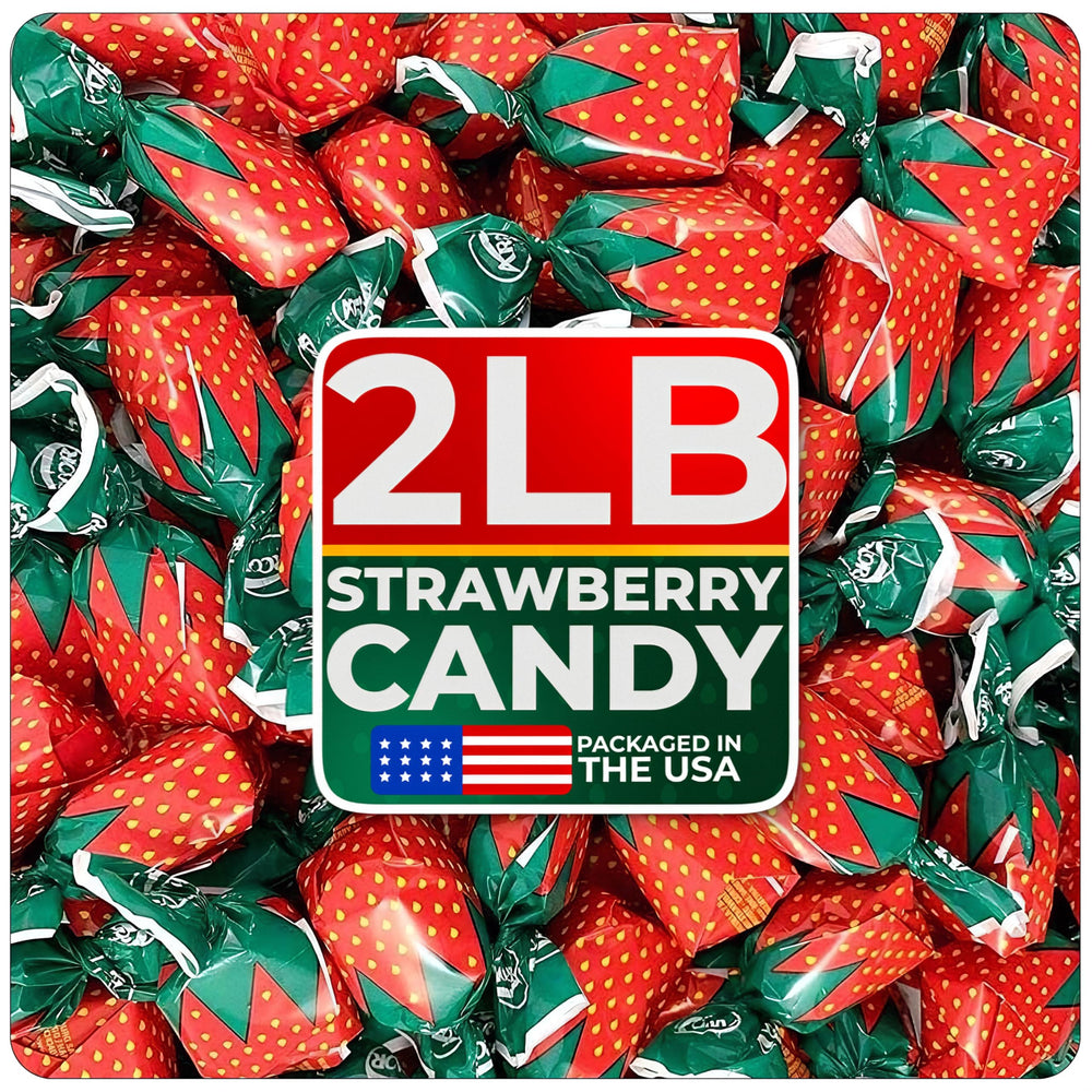 Cambie front pouch of 2 lb strawberry bonbons showing resealable bag and fresh-keeping benefit