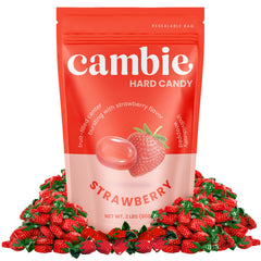 Cambie individually wrapped strawberry candies fanned out, convenient single-serve benefit