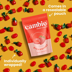 Cambie split strawberry bonbon revealing soft center and flavor surprise benefit