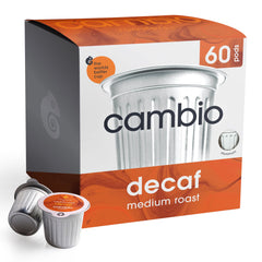 Cambio Roasters front packaging showing 60-count aluminum pods and benefits