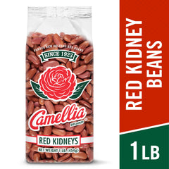Camellia Brand six 1-pound bags arranged to show multipack convenience and value