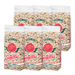 Camellia Brand front packaging of dried baby lima beans, convenient pantry staple