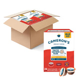 Cameron's Coffee front packaging showing 96-count pods and convenience