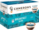 Cameron's Coffee front packaging showing 12-count pod box and brand, convenient mornings