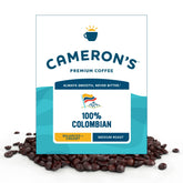 Cameron's Coffee front packaging showing 4 pound bag and benefits