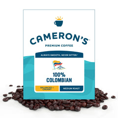 Cameron's Coffee front packaging showing 4 pound bag and benefits