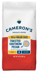 Cameron's Coffee front bag showing toasted southern pecan flavor and bold packaging benefit
