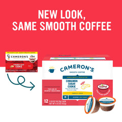Cameron's Coffee single-serve pod top view highlighting easy brew benefit