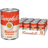 Campbell's front can view showing gluten-free chickpea pasta and chicken benefit